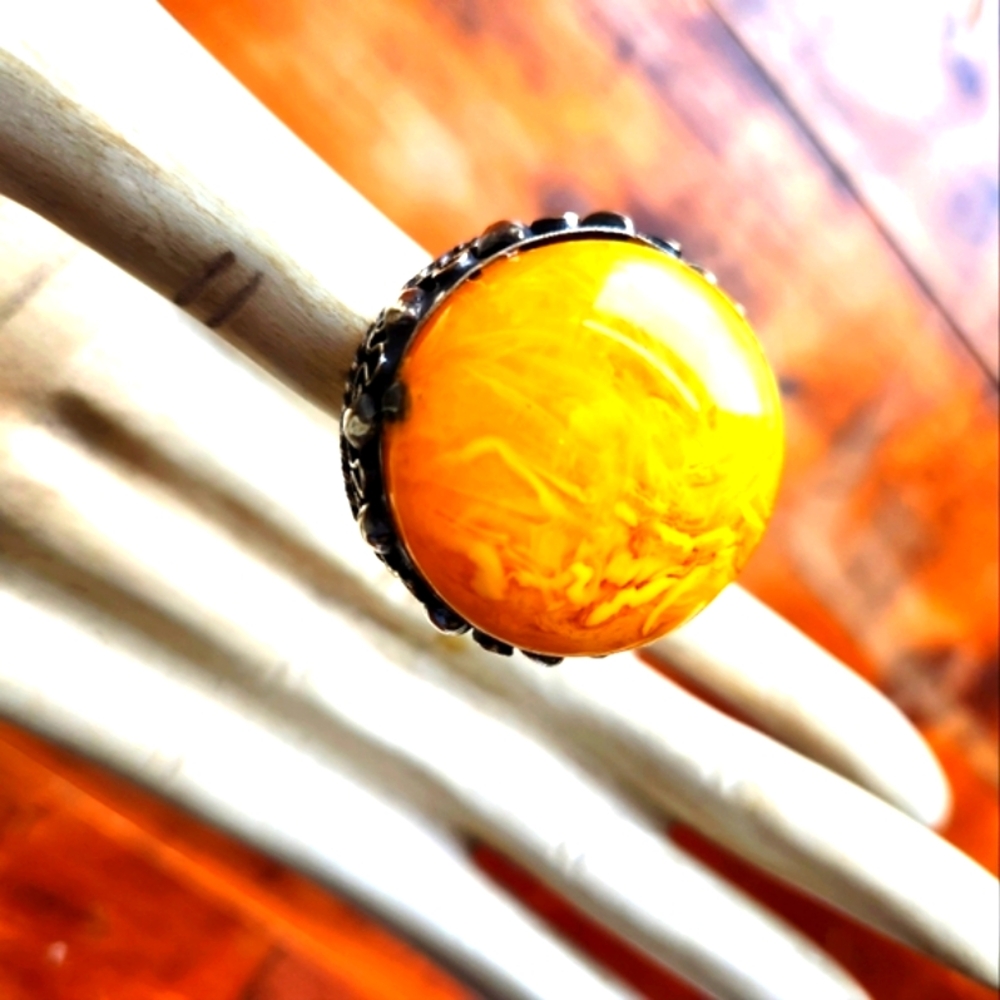 💛 Yellow Opal Silvertone Statement Ring - ONE OF A KIND 💛Happy Like Sunshine💛